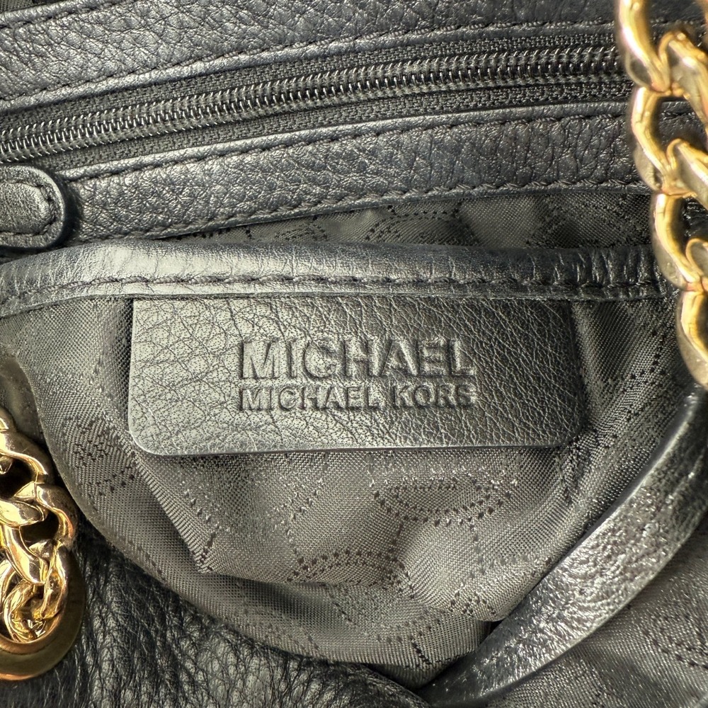 Michael Kors Black Pebbled Leather Chain Shoulder Tote Bag Crossbody Strap - Picture 4 of 16